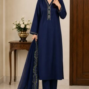 Fancy Gown With Plain Suite Blue
