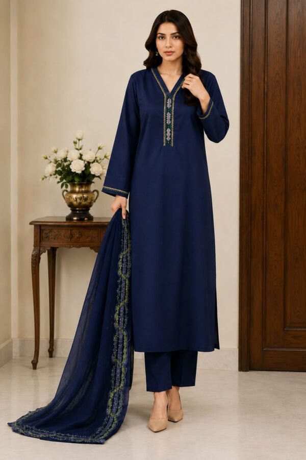 Fancy Gown With Plain Suite Blue