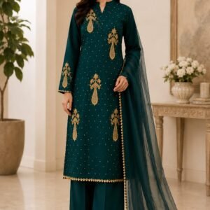 Fancy Gown With Plain Suite Green