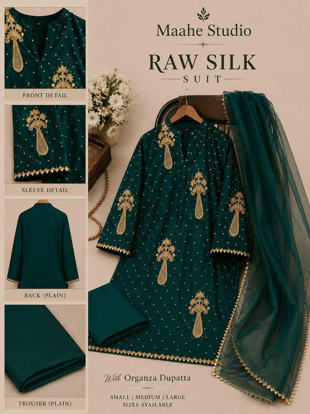 Fancy Gown With Plain Suite Green - Image 2